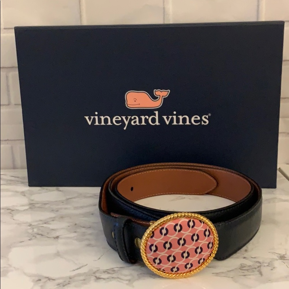 Vineyard Vines Navy Leather Silk Knots Buckle XL